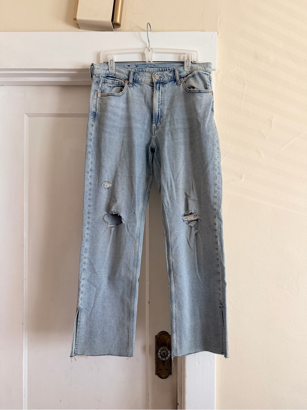 GAP Light Blue Distressed Straight-Leg Jeans